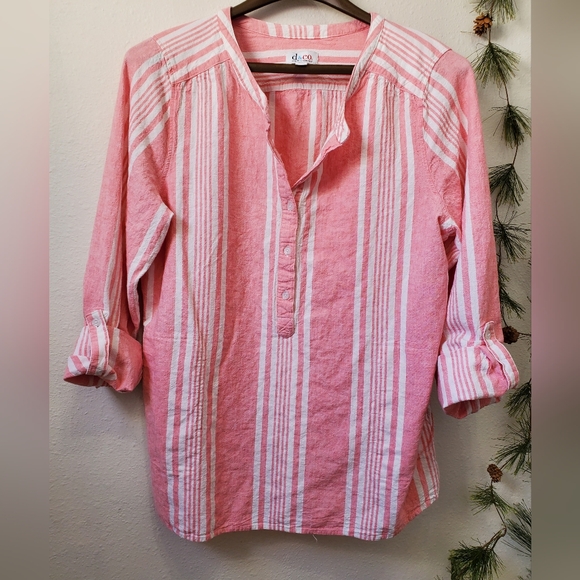 denium & co Tops - Denim & Co. Striped Yarn Dyed Woven Top